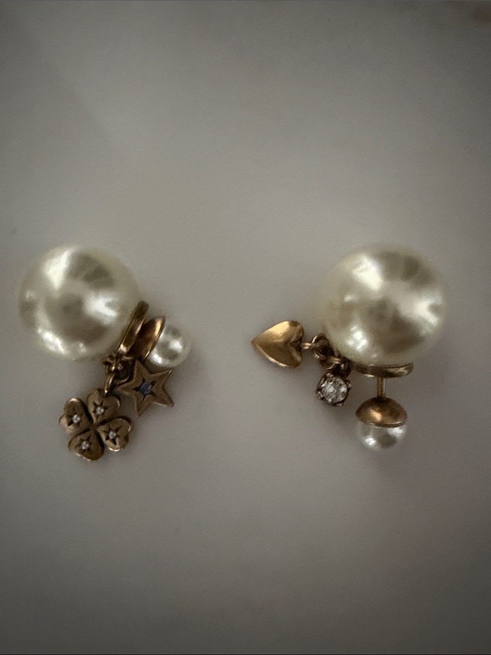 Dior Pearl Double-Sided Drop Earrings with Gold Charms